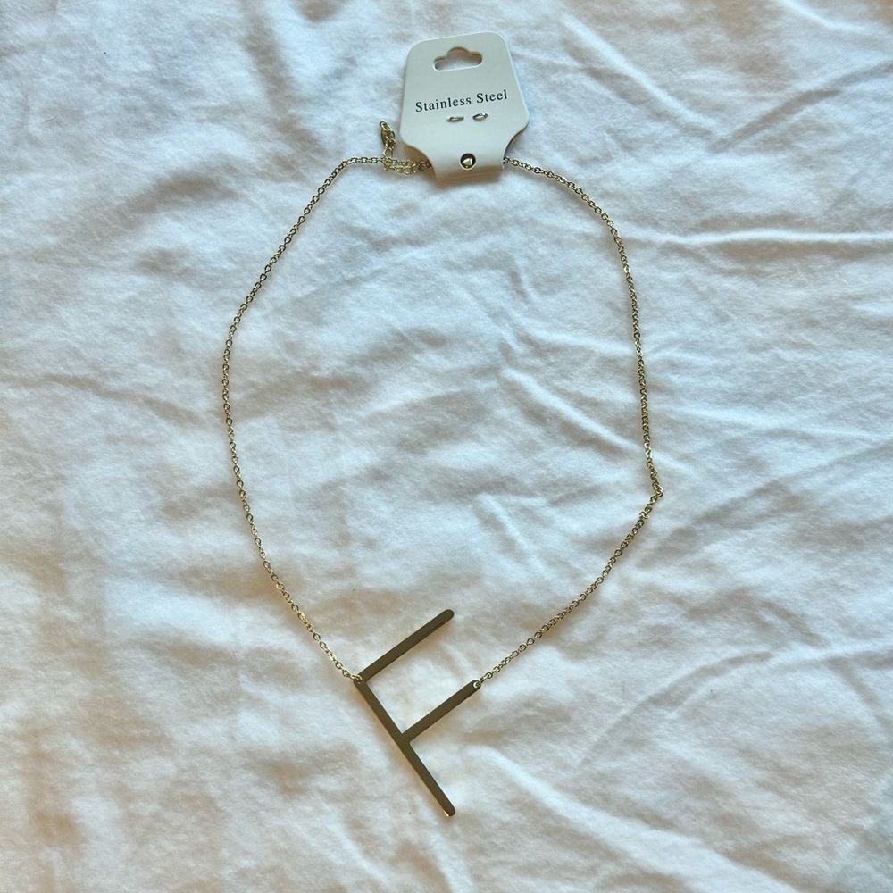 Gold Stainless Steel F Initial Necklace
